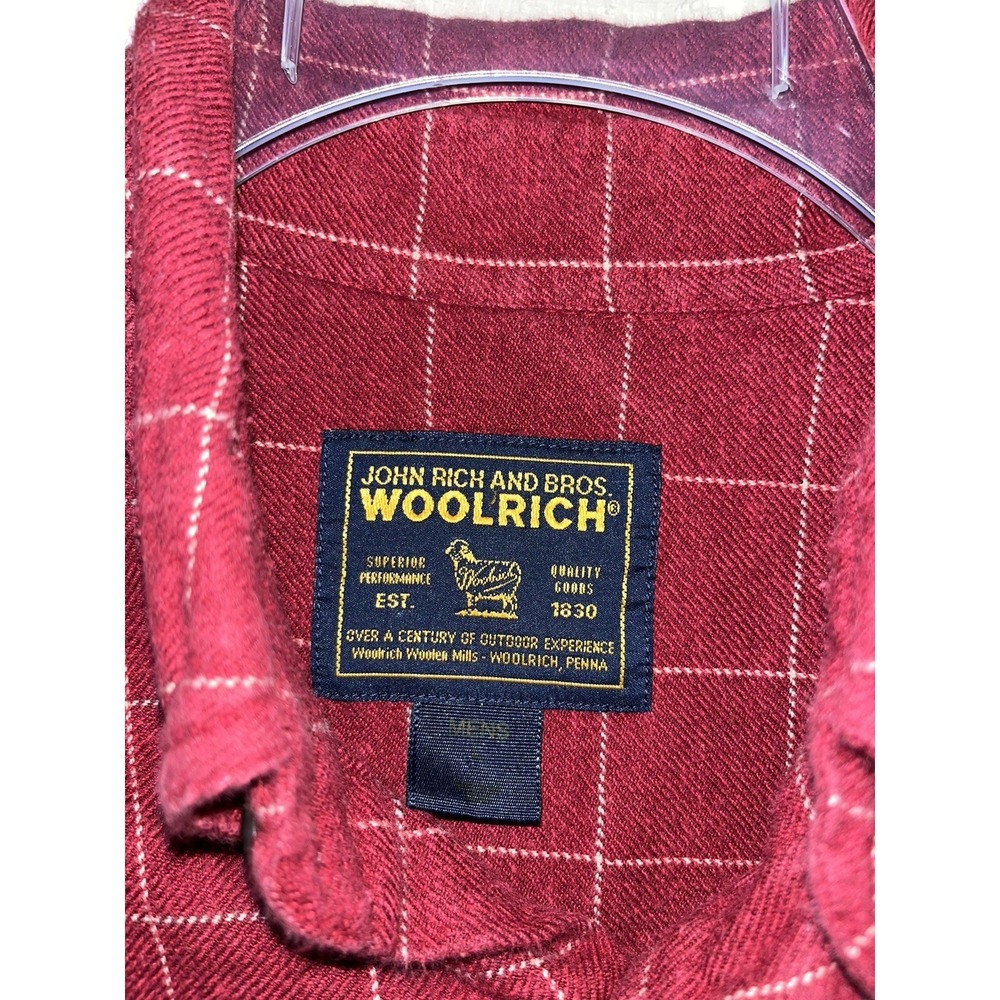 John Rich And Bros Woolrich Heavy Red Plaid Button Up Flannel Shirt Mens Xl